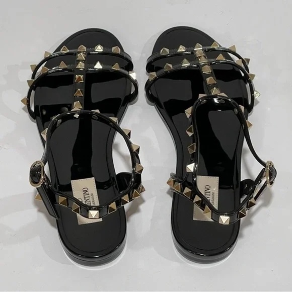 Valentino Garavani Rockstud Flat Sandals - Black - Size 39 - Picture 6 of 14